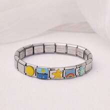 1PC Summer Casual Stainless Steel Bracelet, With Personalized Patterns Such As Pet Dogs And Beach Scenery, Suitable For Daily Wear