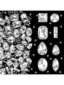 240 Rhinestone Kaca Transparan, Berbagai Bentuk, Alas Datar, Bentuk Cakar, Cocok untuk Perhiasan DIY, Pakaian, Sepatu, Seni dan Kerajinan - Aksesori Dekoratif Multifungsi, Perlengkapan Kerajinan | Rhinestone Alas Datar | Rhinestone Halus. - Putih Bening - View 2