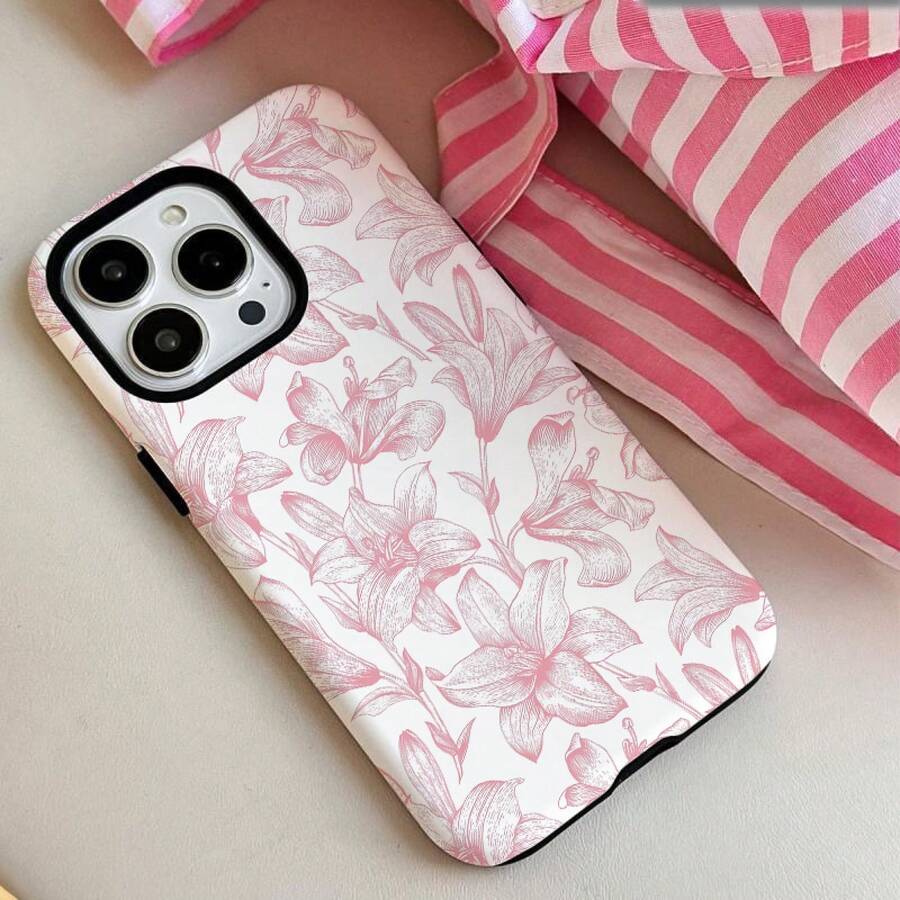 2-In-1 Pink Lily Protective Case - Durable, Shock-Resistant, Fashionable Protection - Compatible With IPhone 16, 15, 14, 13, 12, 11, Plus, Pro, Max, Perfect Birthday Gift For Friends - Multicolor - View 1