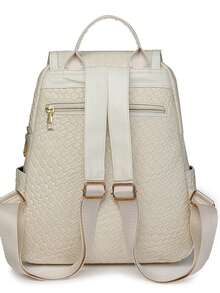 女士软皮背包，大容量女士背包，休闲旅行背包，书包 - 白色 - 查看 6