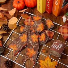 3 Rolls, 2.5inch Fall Glitter Wired Edge Ribbon Autumn Maple Leaves Plaid Ribbon Thanksgiving Fabric Ribbon For Wreath Bow Making DIY Craft Wrapping Fall Decor Halloween Autumn Decor - Multicolor - View 8