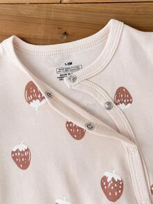 Bộ 3 quần áo liền thân dài tay in họa tiết dâu tây mềm mại cho bé gái từ 0-12 tháng tuổi, quần áo sơ sinh mùa thu đông - Nhiều màu - Xem 4