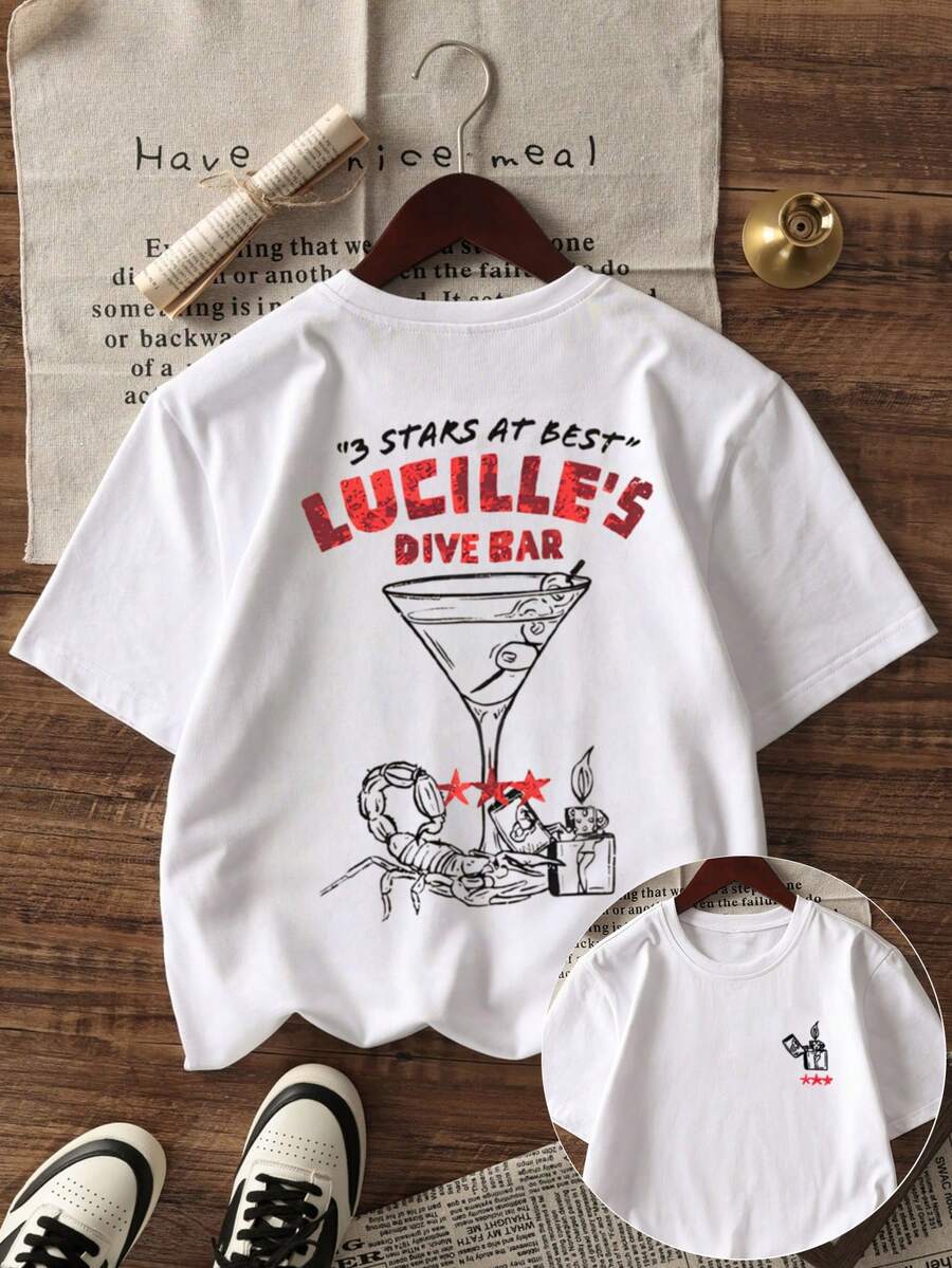 Camiseta masculina de manga curta com slogan personalizado para coquetel, confortável e respirável, adequada para uso no verão, moda líder - Branco - Ver 1