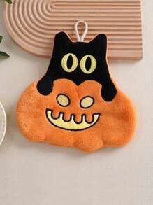 1 buc prosop de bucătărie creativ de Halloween, drăguț dovleac coral catifea agățat, șervețel de mână cu absorbție a apei și uscare rapidă, perfect pentru Halloween, potrivit pentru baie, bucătărie și toaletă, un șervețel bun pentru salon de înfrumusețare, acasă, baie