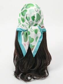 1 件心形印花头巾，新款时尚女士发巾，舒适柔软面料，适合日常佩戴 - 彩色 - 查看 8