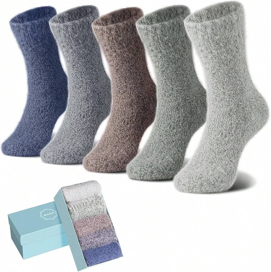 SISOSOCK 5 Pairs Fuzzy Soft Cozy Fluffy Socks Women, Casual Thick Plush Comfy Sleep Socks, Warm Winter Gifts Women - 多色-a1 - 查看 1