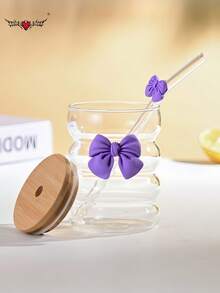 Butterfly Princess Series Glass Straw Cup - Coffee/Milk Tea Straw Cup, With Bowknot Glass Straw - Ideal Gift For Holidays/Birthdays! - Multicolor - View 18