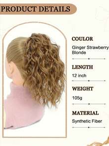 12inch Ponytail Extension Curly Hair Claw Clip Drawstring Ponytail Extensions (Ginger Strawberry Blonde) Hair Pieces For Women Synthetic Friendly Fiber - Ginger - View 2