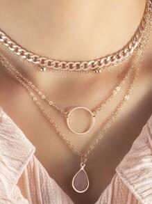 1pc European & American Retro Bohemian Style Simple Pendant Necklace With Metal Hoop & Water Drop Charm NightOut Unleash Your Style-Girls' Night Out, Bold And Dazzling SeasideVibes Get Into Beach Mode And Unwind