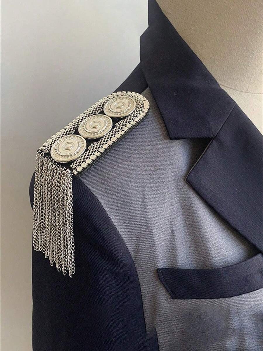 1 件精致手工流苏肩章长链古典胸针水钻 DIY 服装配饰男女适用，精致肩章肩章朋克胸针流苏肩标别针徽章肩闪 Cosplay - 彩色 - 查看 1