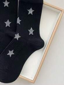 4 paia di calze alla caviglia da donna, con stampa di stelle bianche e nere, design minimalista alla moda, versatili, morbide e confortevoli, traspiranti, adatte per feste e abbigliamento quotidiano