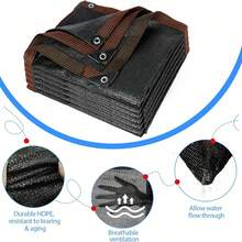 Malla multifuncional para nieve de alta densidad y transpirable con rayas de colores, protección UV de alta densidad, a prueba de nieve, anticongelante, adecuada para terrazas, picnics, cocheras, jardines, balcones, pabellones de pasillos, playas, patios y techos, fácil de instalar, esquinas reforzadas, bordes duraderos y resistentes. - Negro - Ver 4