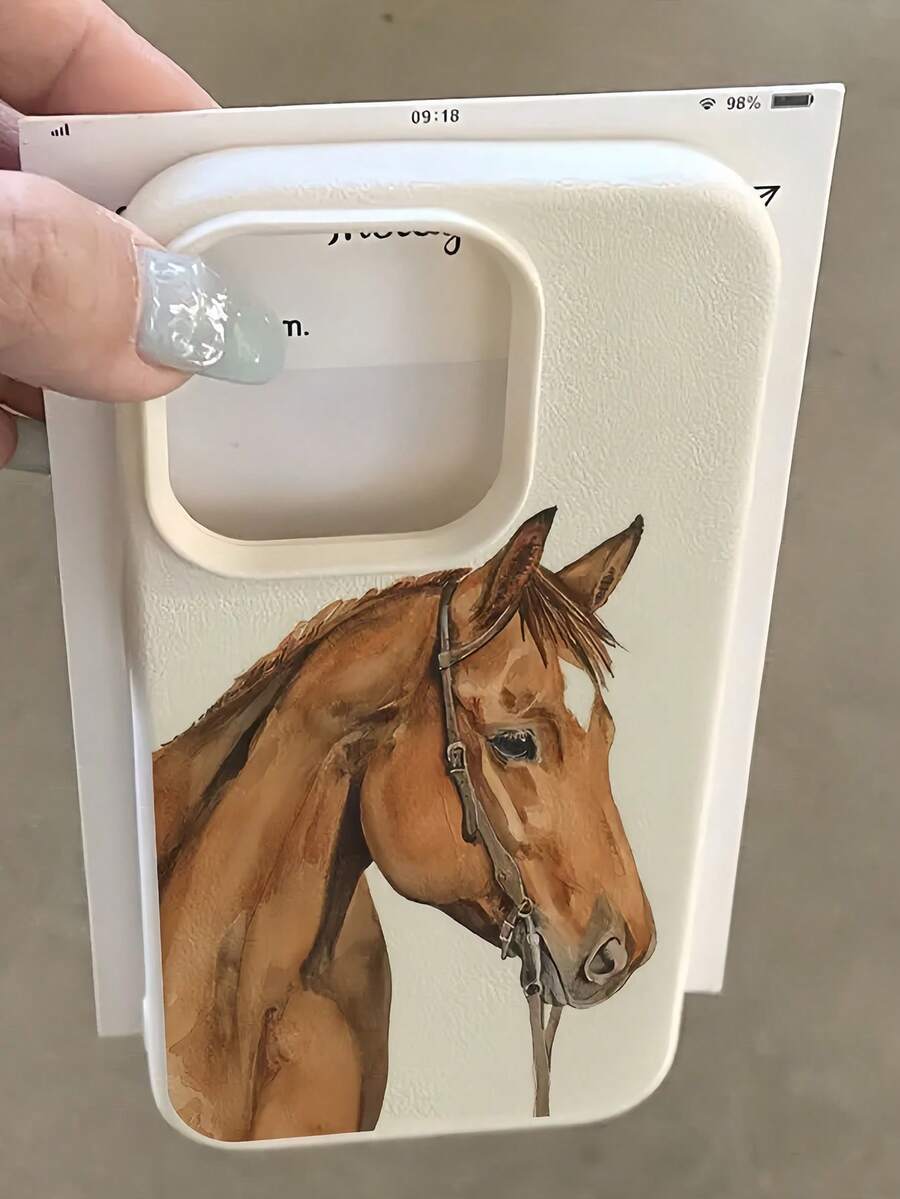 Horse Pattern TPU Leather White Shockproof Horse Print Fashion TPU 1pc White Leather Texture Silent Brown Horse Personalized Printed Full Body TPU Shockproof Phone Case Compatible With IPhone 16/15/14/13/12/11 Pro Max, Compatible With Samsung Series Spring Gift Birthday - Multicolor - View 1