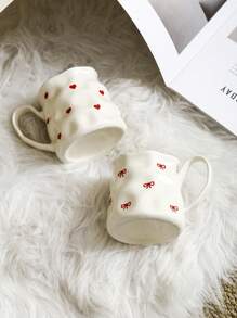 1pc INS Style Large Capacity Ceramic Mug With Bowknot & Heart Design, Handcrafted Asymmetrical Coffee Cup, Suitable For Home Breakfast, Milk, Oatmeal, Garden Afternoon Tea, Latte Art, Juice & Couple Water Cup