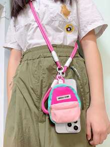 3pcs Pink Creative Mini Backpack Coin Purse Cross Body Storage Bag Pendant Ornament Earphone CCD Pouch Keychain, Cute Kids Students Universal Phone Cases And Lanyards