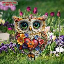 梦幻波西米亚风格亚克力猫头鹰花园桩，7.87 英寸 X 5.5 英寸 - 防风雨户外盆栽和花园装饰，异想天开的庭院艺术 - 多彩的 - 查看 8