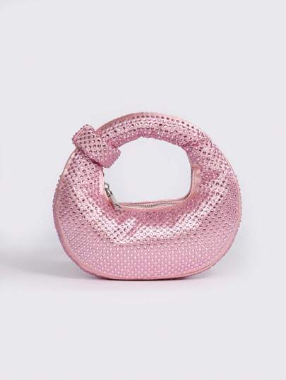 A Sparkling Moon-Shaped Clutch Bag, Rhinestone Decorated Glitter Party Bag, High-End Beaded Shoulder Bag, Glamorous Gift Idea For Women