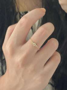 1pc S925 Silver Plated 14K Gold Olive Green Zirconia Adjustable Soft Ring For Women, Hypoallergenic Niche Design Midi Ring - Yellow Gold - View 10