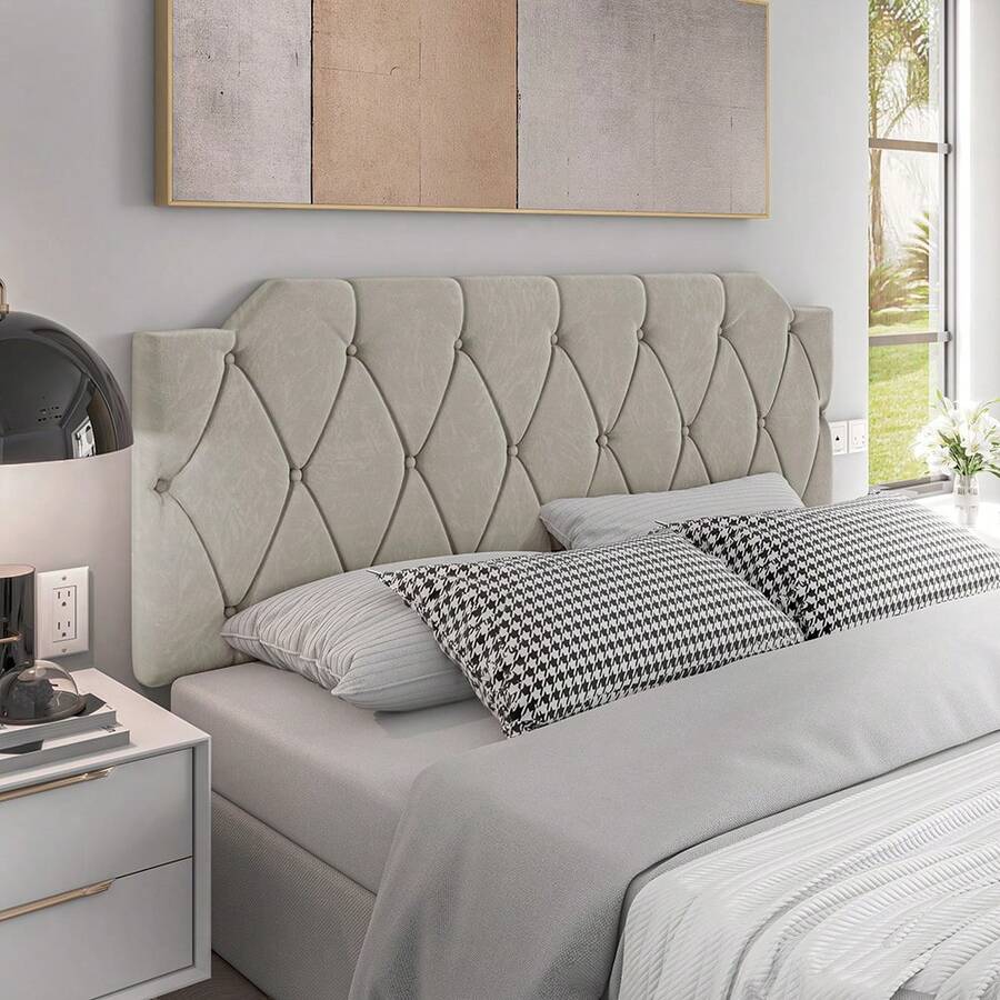 Kelly Upholstered Headboard For Double, Queen And King Beds – Wall Mounted, Modern Style, Comfort And Durability - 米色 - 查看 1