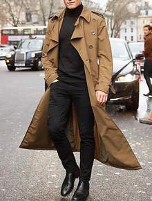 2025 Men's Mid-Length Windbreaker European And American Men's Long Coat - 卡其色 - 查看 1