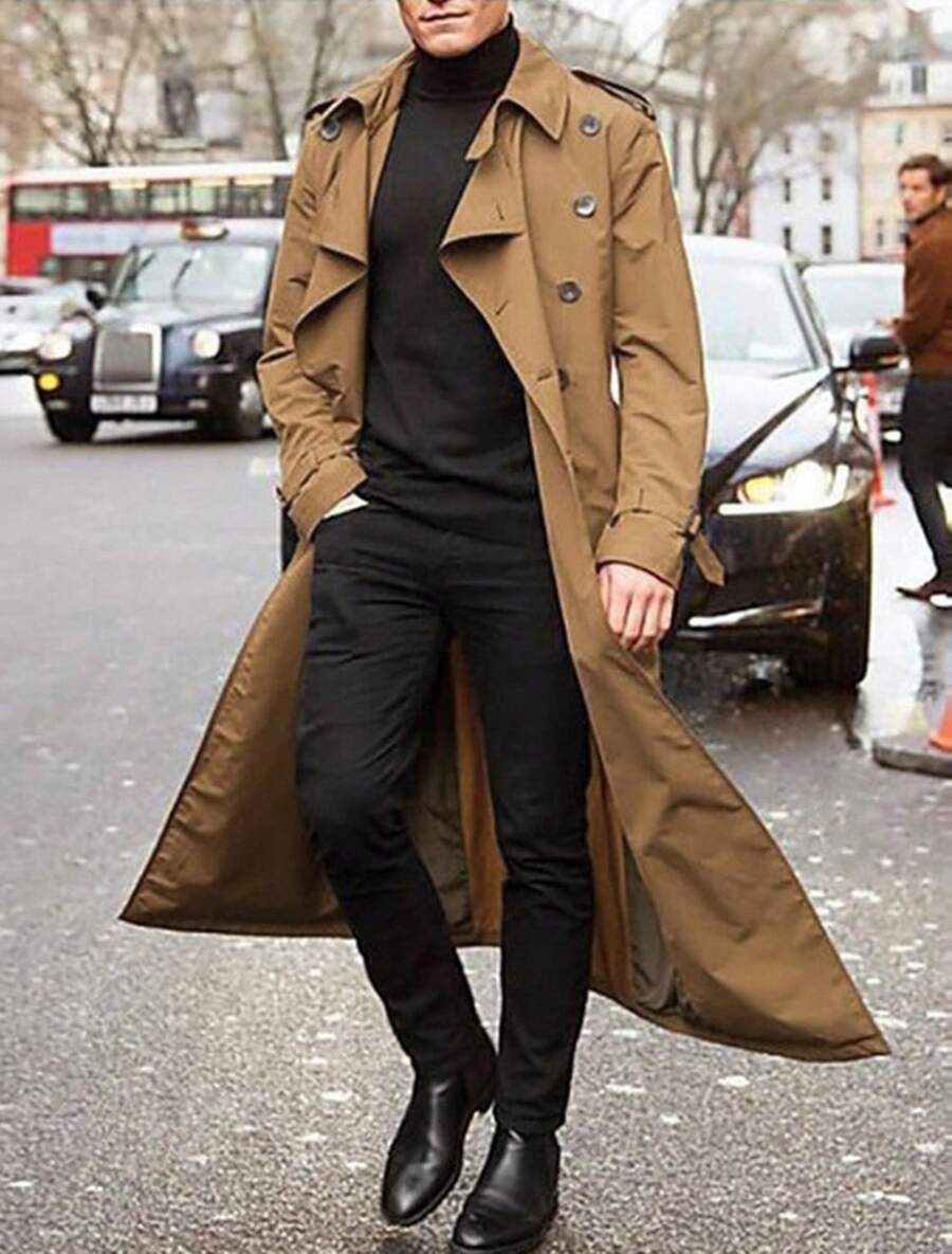 2025 Men's Mid-Length Windbreaker European And American Men's Long Coat - 卡其色 - 查看 1