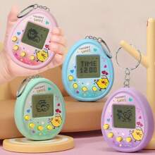 Consola de juegos portátil, Consola de juegos electrónica de mascota virtual estilo nostálgico Genie, en color rosa y morado, con juego de romper huevos, mini consola de juegos electrónica portátil, llavero pendiente con decoración de huevo de mascota virtual, casual