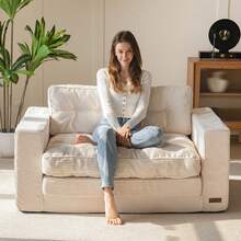 MAXYOYO Convertible Sofa Bed,Pull-Out Double Sofa Bed,2-In-1 Folding Sofa Bed Filled With High-Density Sponge,Folding Floor Sofa With Pillows,Suitable For Living Room,Bedroom,Study - 米色 - 查看 5