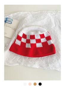 1 件复古提花针织渔夫帽，适合女士，春夏季，百搭，小脸框架渔夫帽，粉色条纹撞色手工秋季配饰