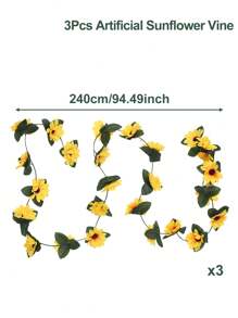 3 件 240 厘米人造向日葵花环丝绸向日葵藤蔓人造花带绿叶，婚礼拱门装饰，婚礼楼梯装饰，婚礼窗帘装饰，生日派对气球装饰，圣诞树装饰，日常家居门装饰，乡村婚礼桌面人造向日葵装饰