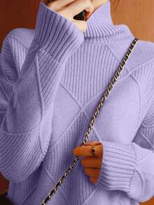 Autumn/Winter Casual Women's Plus Size High-Neck Pullover Sweater