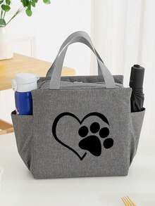 1 Pc, Heart & Paw Pattern Printed Insulated Bento Bag, Reusable Large Capacity Lunch Box Bag, Suitable For Office Workers And Travelback To School School Stuff Bag For School Lunch Bag For Women Cooler Bag Picnic Accessories School Accessories Lunch Box For School - Multicolor - View 3