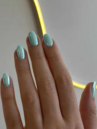 24pcs Short Oval Metallic Chrome Shiny Nail Art Stickers To Enhance Your Fashion Style. Perfectly Fits Acrylic Nail Tips, Includes 1pc Jelly Gel And 1pc Nail File For Easy Application, Suitable For Women And Girls For Daily Wear And Parties.