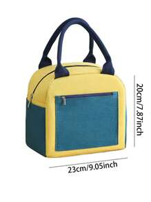 1 pieza Bolsa de almuerzo con capacidad grande y bloques de color para estudiantes - Diseño de tela Oxford portátil, revestimiento de aluminio grueso, fácil de llevar, mantiene la comida caliente y fría, adecuado para viajes al aire libre, estilos masculinos y femeninos, sin contacto con los alimentos, bolsa de almuerzo aislada, esencial para volver a la escuela
