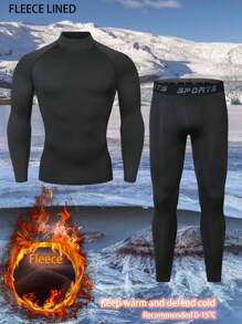 Winter Thermal Underwear Set, Thermal Lined Long Sleeve Base Layer Top And Compression Leggings, Suitable For Gym, Outdoor Sports, Hiking, Hunting, Skiing, Moisture Wicking And Elastic Fitness Clothing Set For Running, Basketball, Cycling