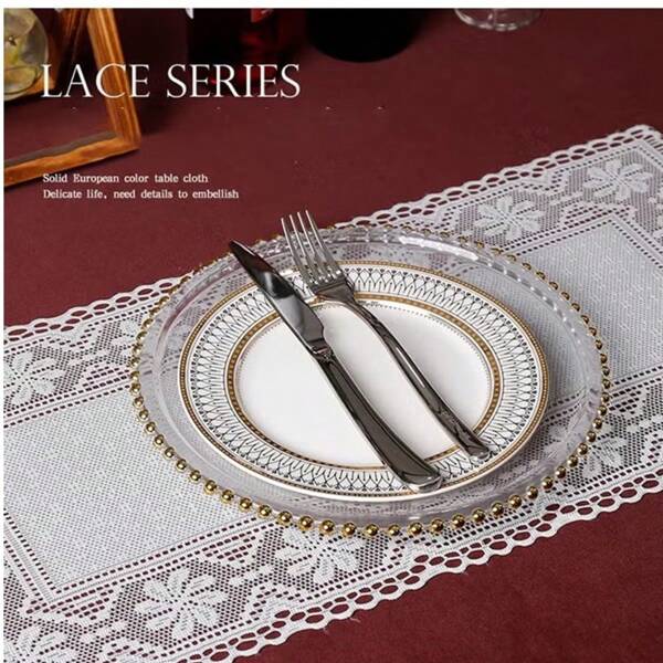 2pcs/1pc Polyester Lace Placemats - Rectangular Embroidered Tablecloths, French Vintage Style, Decorative Dust Cover, Multi-Functional Home Decor, Dining Table Accessories, Woven Vase/Cup Coasters, Suitable For Holidays, Parties, Weddings, Valentine's Day, Christmas