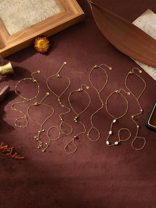 1pc Summer Fashion Stainless Steel Beach Resort Bracelet With Finger Chain, Plated In 18k Gold, Not Easy To Oxidize, Showcasing Charm And Personalized, Suitable For Women's Daily Dress Decoration, Beach Vacation Parties, Music Festivals.