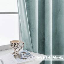 Ystyle Velvet Curtains 2 Piece Set, Opaque Curtains With Holes, Blackout Curtains, Curtains, Thermal Insulated Curtains, Living Room Blackout Curtains, Thick Curtains - Xám Xanh Lá Cây - Xem 4