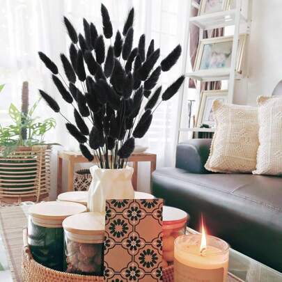 60/120Pcs Dried Natural Flowers Decoration, Natural Dried Rabbit Tail Grass Flowers, Dried Pampas Grass, Used For Home Decor, Wedding Decor, Party Decor, DIY Craft, Shooting Props, Theme Decoration, 17.7inch (Black)