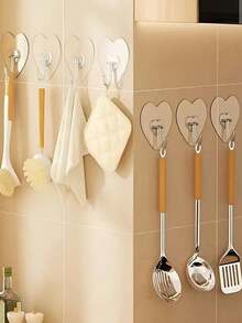 1/5/10/20 件粘性墙钩，免钻壁挂架，自粘式心形挂钩，免钉挂画架，适合家庭使用，室内装饰，多用途实用挂钩适用于浴室、卧室、厨房、玄关、宿舍和其他家居用品，返校用品 - 透明 - 查看 4