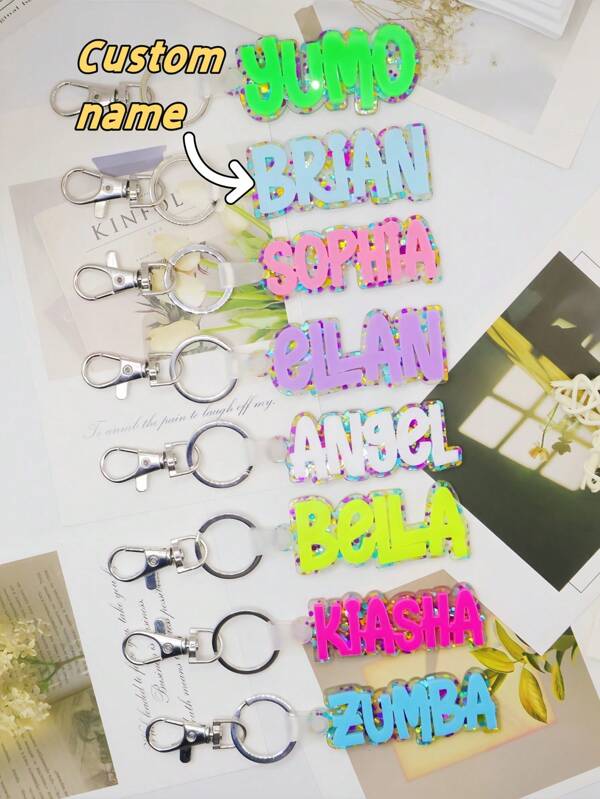 1 Pc Custom Acrylic Name Keychain, Personalized Glittery Colorful Letters, Circular Key Ring, Gift For Women, DIY Customizable Name & Date Keychain, Backpack Keychain, Unique Luggage Tag Keyring, Stylish Gift For Friends Sequins Stylish