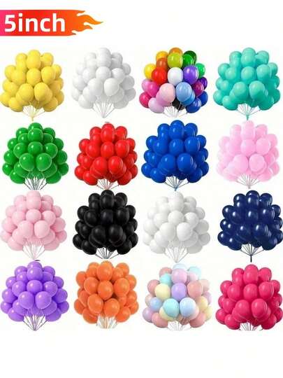 5英寸小号，28/48/98个装什锦彩色派对气球，乳胶材质，散装，必备派对装饰品，适用于庆祝活动、生日、婚礼、夏季派对和所有节日。