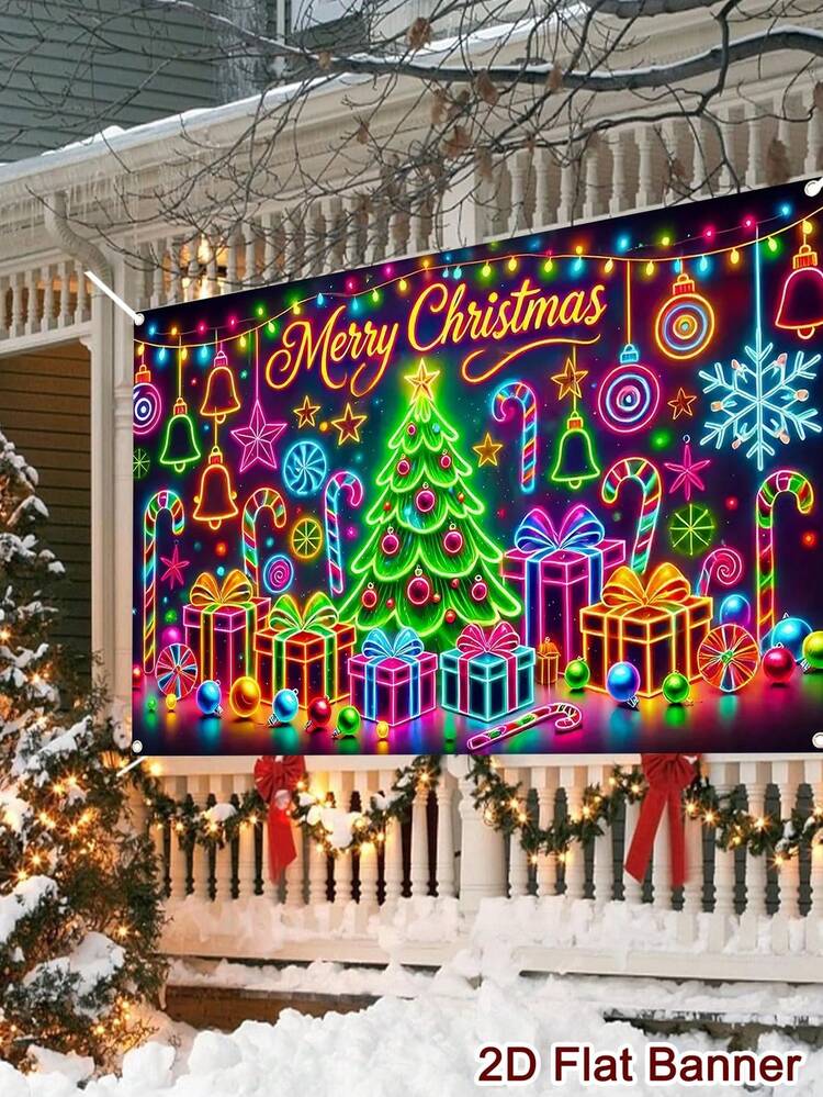 1 件聚酯荧光圣诞快乐横幅背景夜光圣诞树图案圣诞背景装饰圣诞快乐家居装饰 2025 新年快乐 2026 装饰节日背景布圣诞装饰壁挂挂毯房间家居装饰 2D 平面节日场景节日装饰 - 彩色 - 查看 5