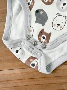 4 Pieces Infant Boy Girl 0-12 Months Casual Short Sleeves Cute Baby Bodysuits Four Seasons - Xám - Xem 7