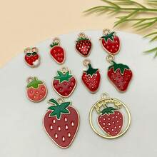混合 10 件合金滴釉草莓和水果系列吊坠配件，适合 DIY 项链、耳环、钥匙扣首饰制作时尚配饰。 - 彩色 - 查看 3
