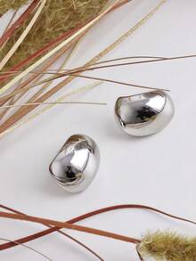 "Geometric Mirrored Silver Earrings – Modern Minimalism With A Futuristic Touch" - Bạc - Xem 5