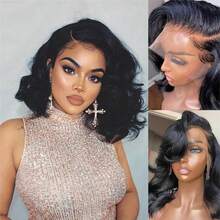 Short Bob Wigs Human Hair 13x6 Lace Front Wigs Human Hair Pre Plucked Wigs For Black Women Short Glueless Wig Body Wave Lace Front Human Hair Wig Beginners Friendly 250% Density - Natural Black - 查看 3