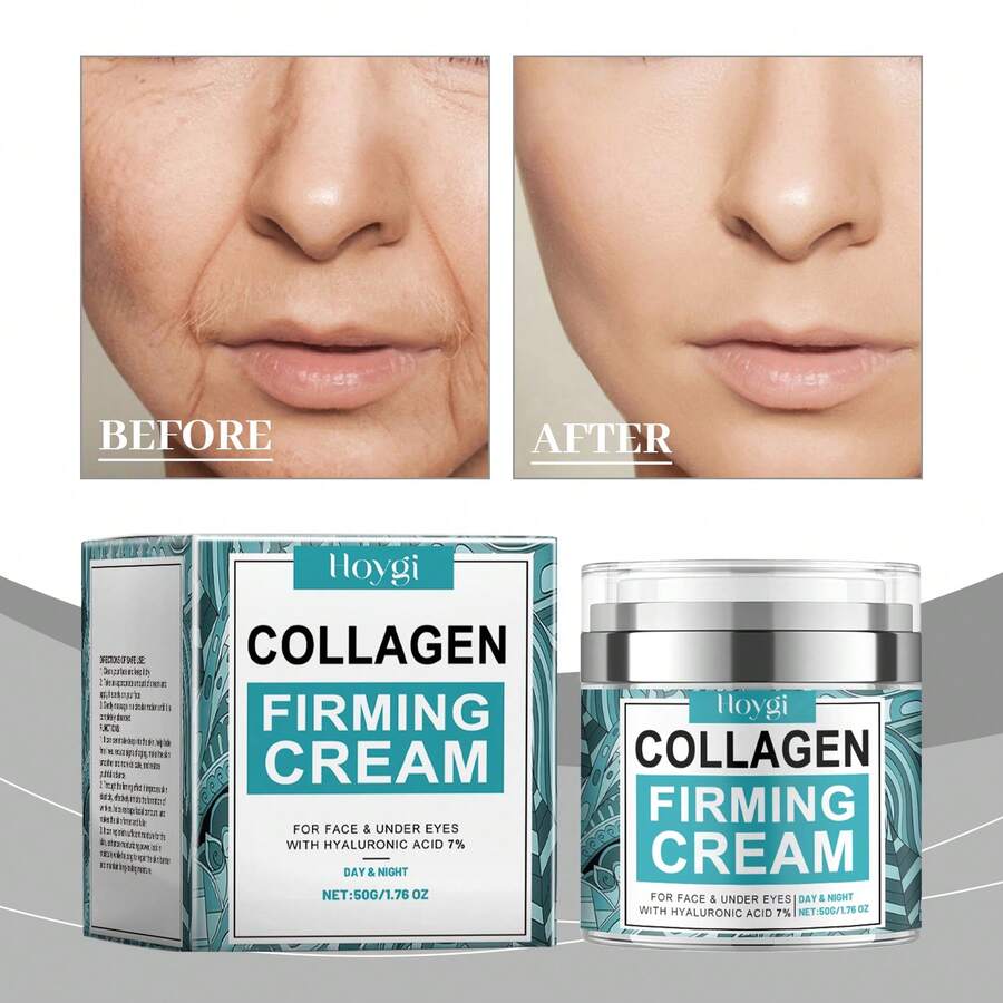 Hoygi Collagen Lifting Firming Smooth Wrinkles Cream Moisturizing Fade Fine Lines Anti Aging Brighten Repair Tighten Beauty Skin Care Products - 藍白色 - 查看 1