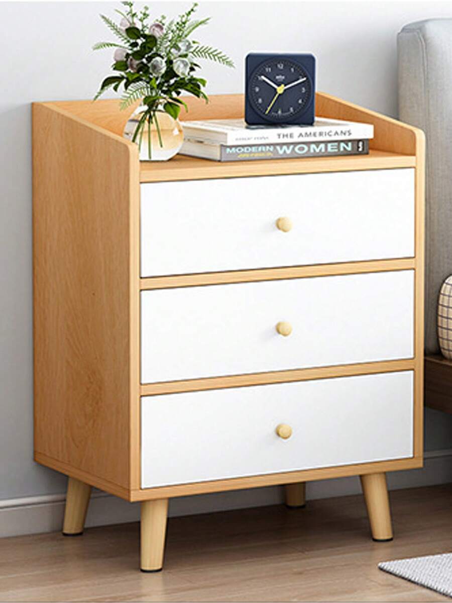 Mesita De Noche Auxiliar Buros Modernos Con 3 Cajones Color Blanco,Mesita de noche - Marrón - Ver 1