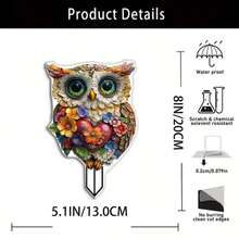 梦幻波西米亚风格亚克力猫头鹰花园桩，7.87 英寸 X 5.5 英寸 - 防风雨户外盆栽和花园装饰，异想天开的庭院艺术 - 多彩的 - 查看 11