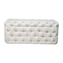 Stylish White Rectangular Tufted Ottoman In Beach Boucle Fabric – Versatile Seating And Storage Solution For Home Decor